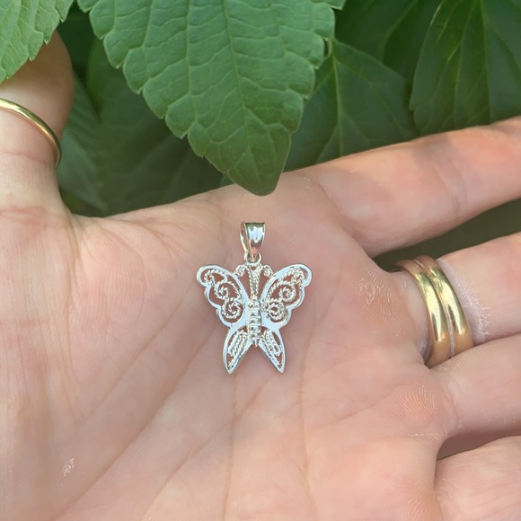 Sterling Silver Small Butterfly Pendant or Charm - Picture 6 of 16